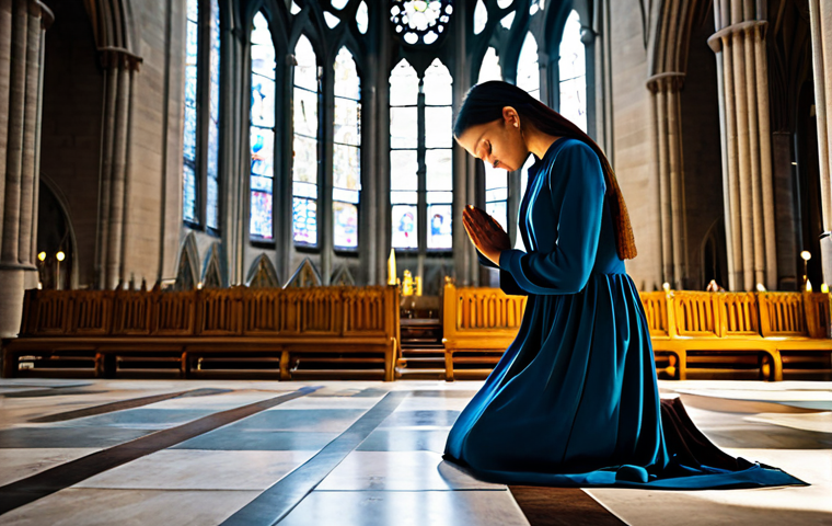 기독교의 기도문 - Serene Prayer in a Cathedral**

"A woman in a modest, long dress, kneeling in prayer inside a grand ...