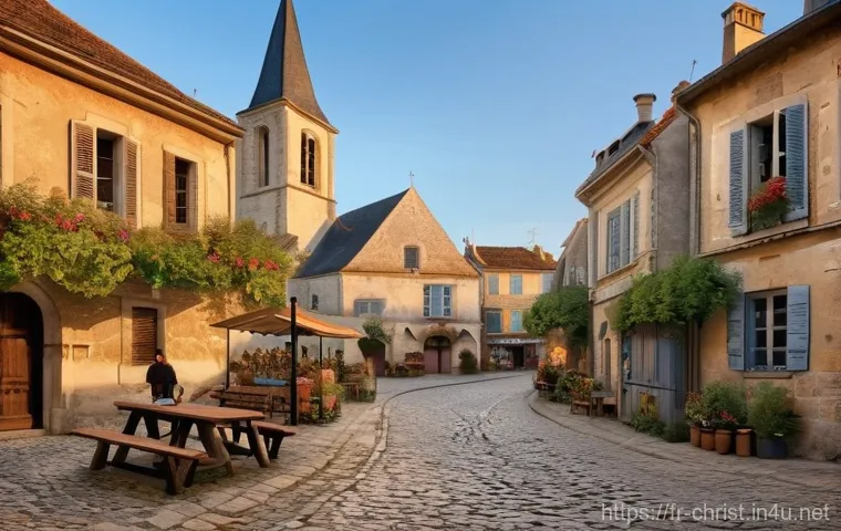 기독교와 문화 변혁 - **Prompt:** A picturesque and serene illustration of a charming old French village square at dusk, s...