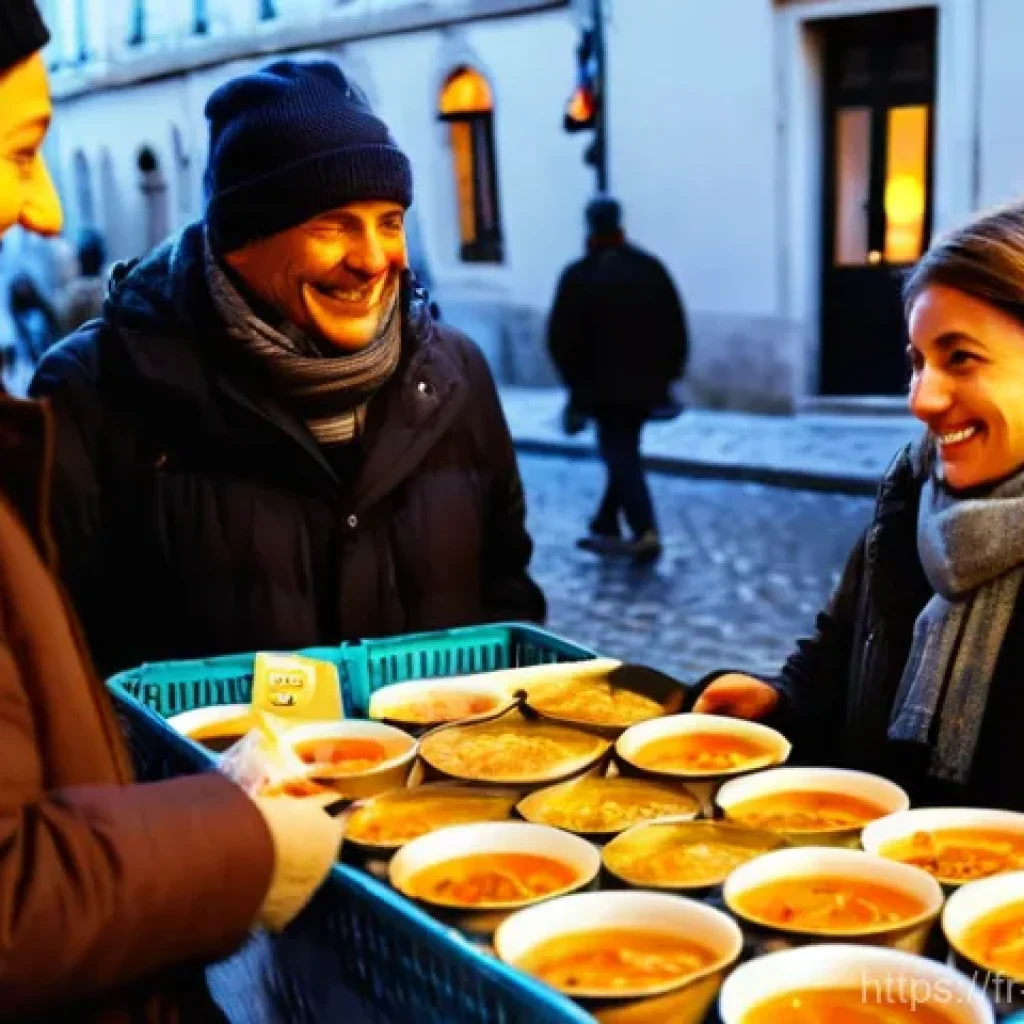 기독교와 사회복지 - **Image Prompt: "The Warmth of an Evening Outreach"**
    A diverse group of Christian volunteers, d...