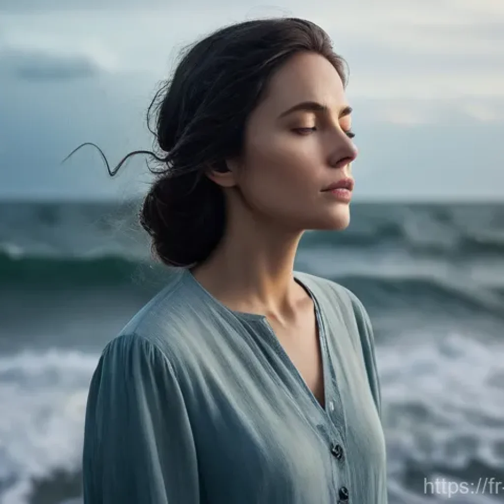 기독교와 감사의 삶 - **Prompt:** "A contemplative woman, mid-30s, stands serenely amidst a subtly rendered, metaphorical ...