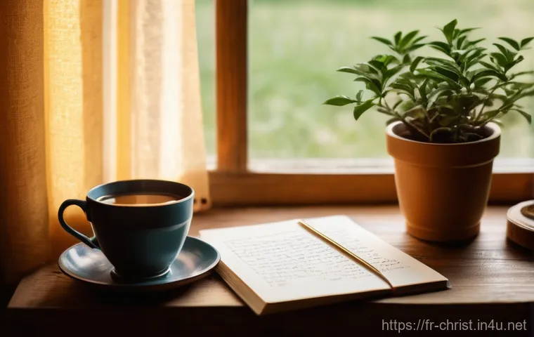 기독교와 감사의 삶 - **Prompt:** "A contemplative woman, mid-30s, stands serenely amidst a subtly rendered, metaphorical ...