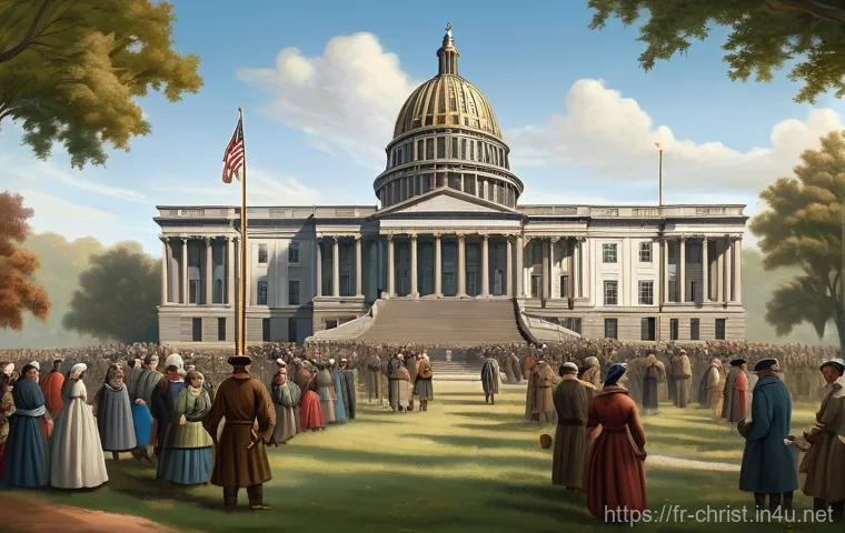 미국의 기독교와 정치 - **Prompt 1: "The Enduring Tapestry of Faith and Nation"**
    A historically inspired illustration d...