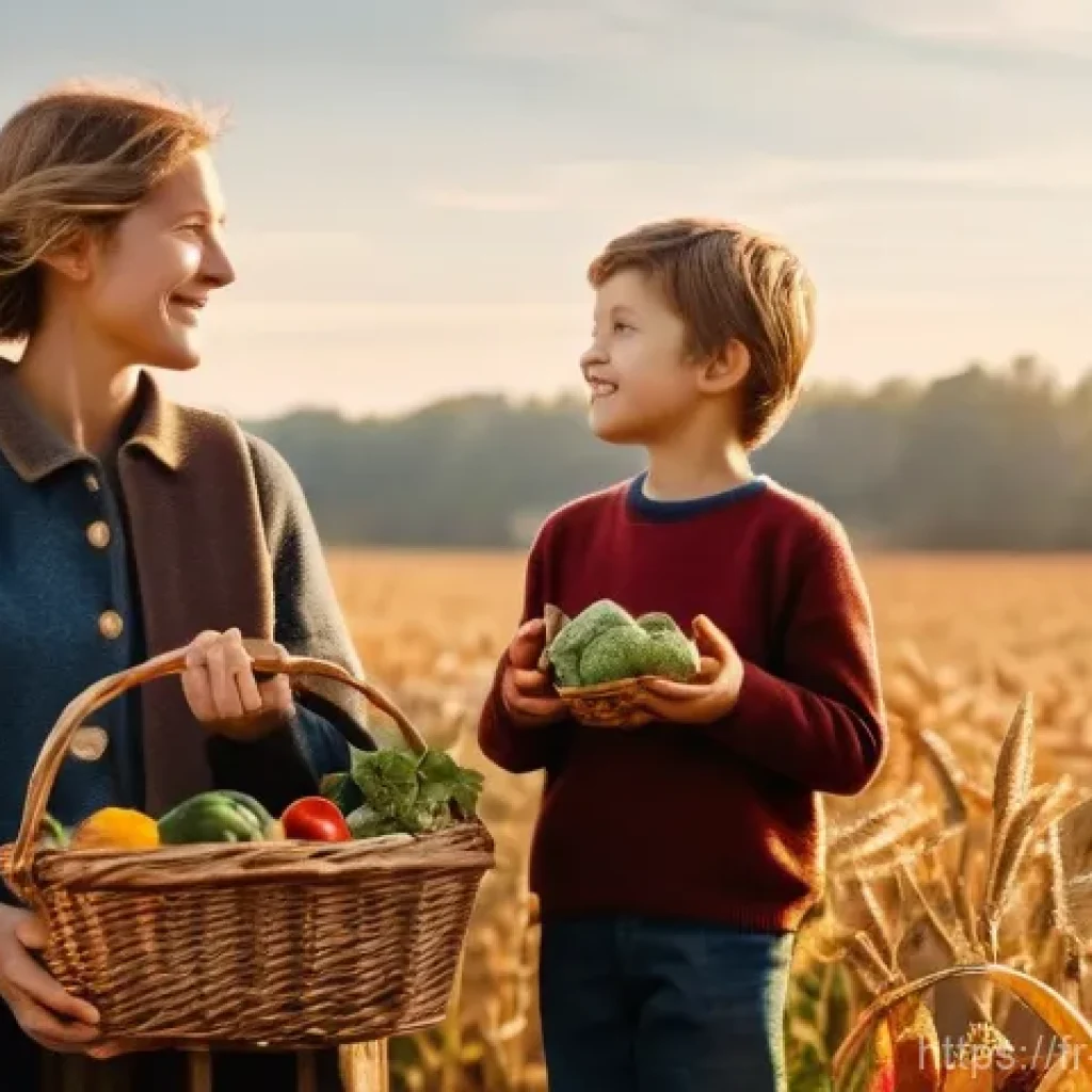 기독교와 십일조 - A warm, golden-hour photo of a French family, including parents and two children (approximately 8 an...