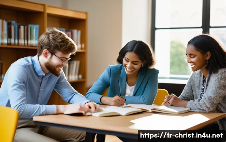 기독교 대학의 역할 - **Prompt:** A diverse group of university students, both male and female, from various ethnic backgr...