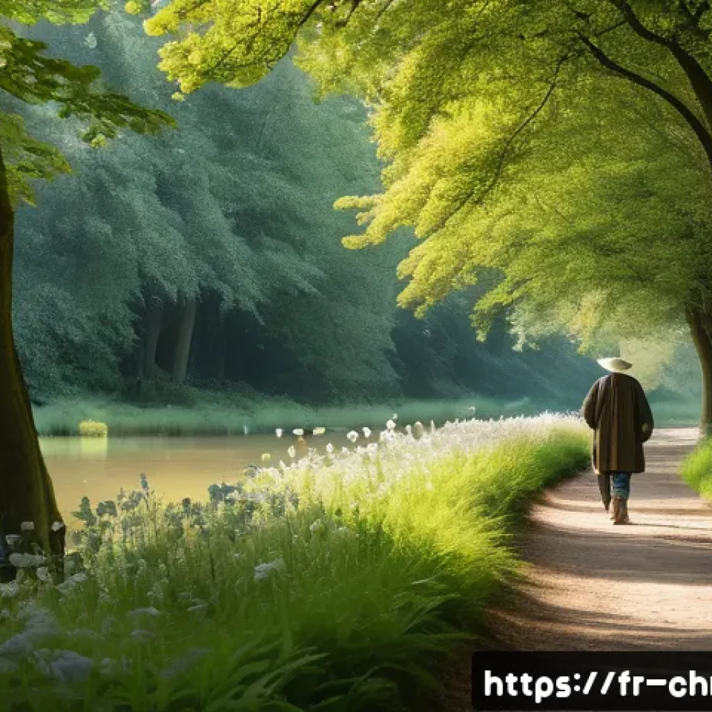 기독교와 문학 - A contemplative pilgrim wearing modest, weather-appropriate clothing and sturdy boots, walking along...