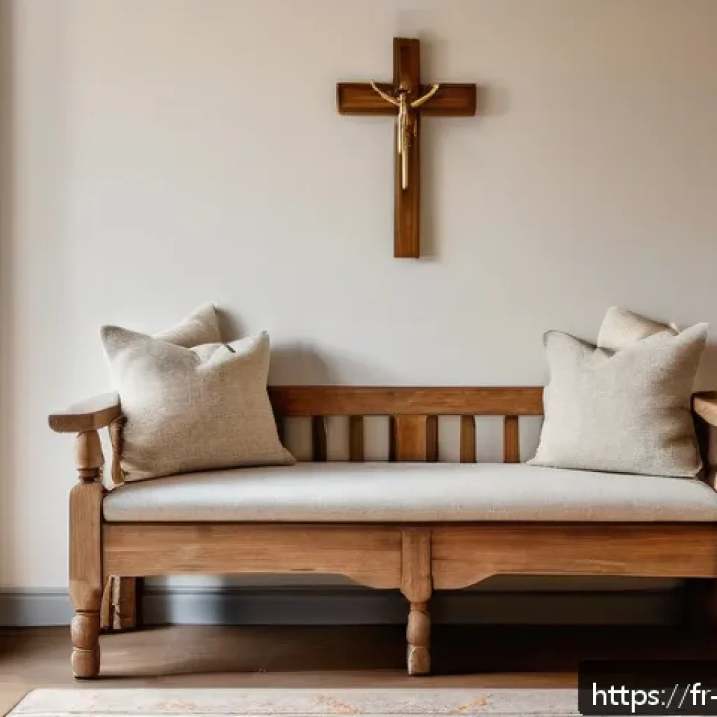 기독교와 가정교회 - A cozy family prayer corner inside a modern French home, featuring a small wooden altar with an open...