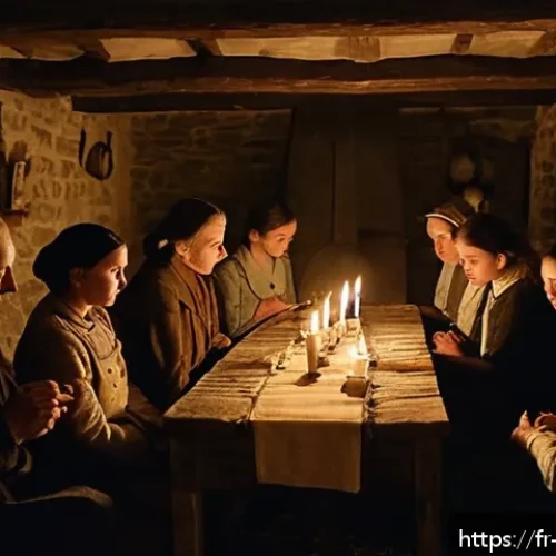 일제 강점기와 한국 기독교 - A secret Christian gathering in a dimly lit, modest French countryside farmhouse during World War II...